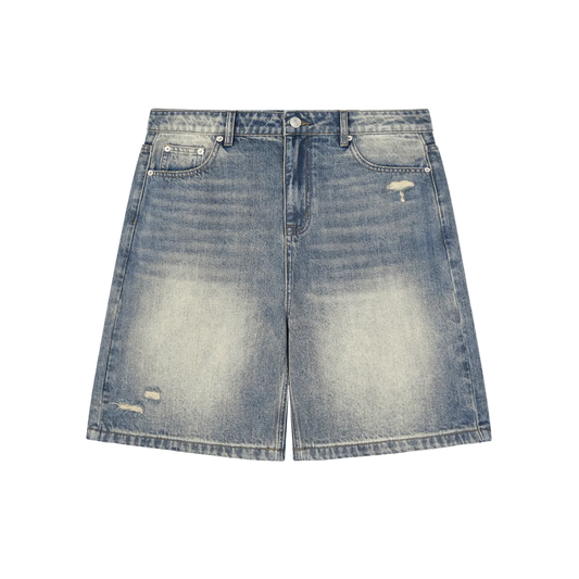 FADED DISTRESSED BAGGY DENIM SHORTS
